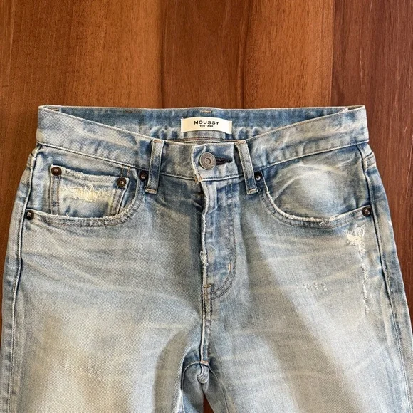 Moussy Vintage Distressed Straight Leg Jeans Sz 25 Light Rinse Howa Japanese - Picture 3 of 6